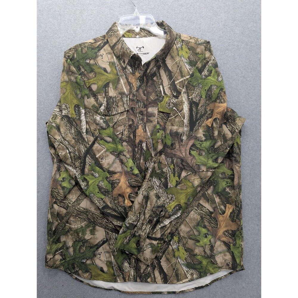 TrueTimber Shirt Mens XL Green Camouflage Long Sleeve Button Up Hunting Camo